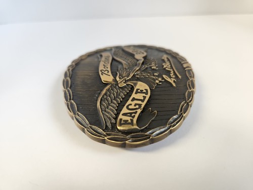 Vintage Bordens Eagle Brand Bronze Belt Buckle Gail Borden Started 1856 Food Co - Picture 10 of 14