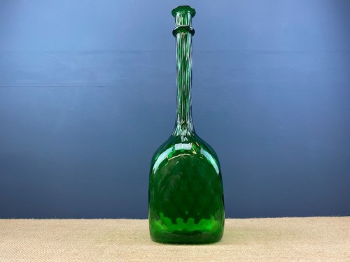 JARRÓN BOTELLA CUELLO LARGO VIDRIO VERDE EMPOLI ITALIANO MEDIADOS DE SIGLO VINTAGE - Imagen 2 de 9