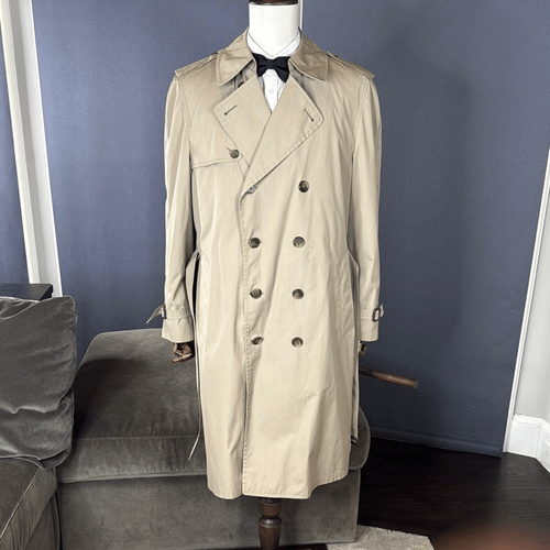 Men’s Vintage London Fog Maincoats Tan Double Breasted Long Trench Coat Size 44R - Picture 15 of 16