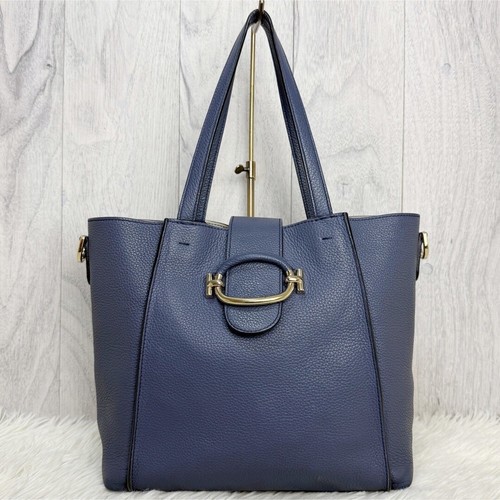 Auth Tod's Women's Tote Shoulder Bag Handbag Leather Navy From Japan - Picture 2 of 8