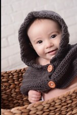 Baby Knitted Cowl Neck Hat Small Shop Handmade Brown Photo Prop 0-6 Months