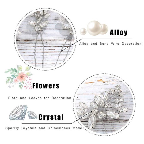 Bride Wedding Crystal Hair Pins Flower Bridal Hair Pieces Wedding Hair Access... - Picture 8 of 9