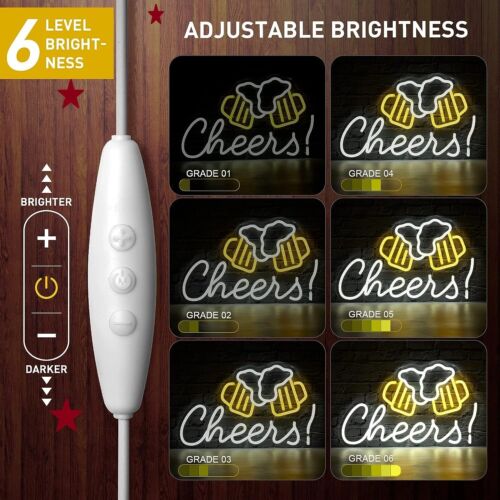 LED Cheers Neon Sign Adjustable Brightness USB Powered with Hang Chain - Picture 2 of 6