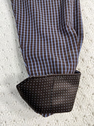 English Laundry Men’s Dress Shirt Blue 15 34/35 Brown Blue Check Flip Cuff - Picture 8 of 14