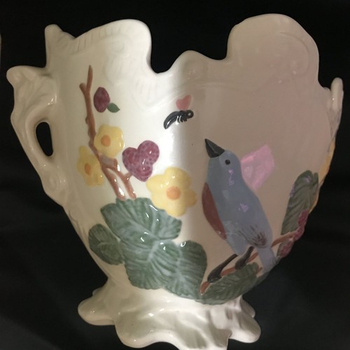 Vintage Hand Made Porcelain Double Handled Barbotine Cache Pot Planter - Picture 6 of 8