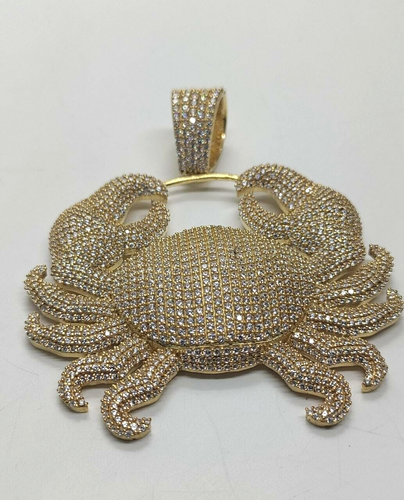 Men's 14K Yellow Gold Plated 5 Ct Round Cut Moissanite "Big Crab" Charm Pendant - Picture 1 of 10