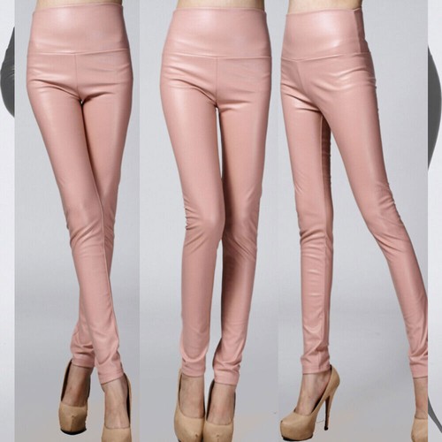 DamenPU-Leder Hose Kunstleder Leggings Schlank Hose hohem Bund Hose Dünnes Vlies - Bild 43 von 62