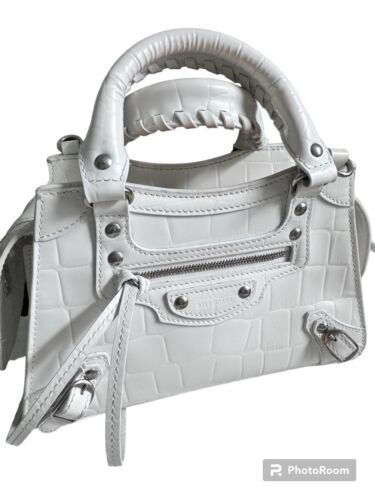 Balenciaga 2021 Croc Embossed White Neo Mini Classic City Bag Silver Hardware - Picture 2 of 21
