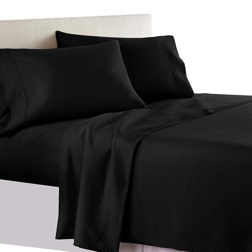 Artículos de ropa de cama suave algodón egipcio 1000 TC O 1200 TC juego seleccionado negro liso - Imagen 1 de 21