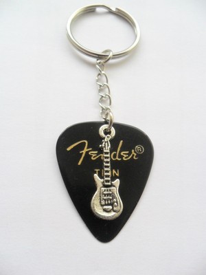 Great gift for music lovers Guitar Pick Keychain with Electric Guitar Charm