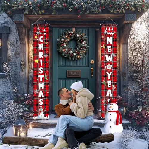 Christmas Decorations Outdoor, Merry Christmas Porch Banner, Buffalo Plaid Chris - Picture 4 of 12
