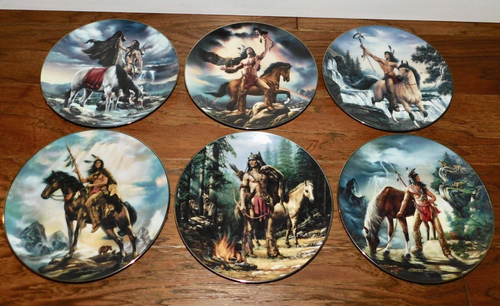 VNTG! Hunters of the Spirit Plate SET 6 Native American Horses Russ Docken Rtd! - Picture 2 of 15