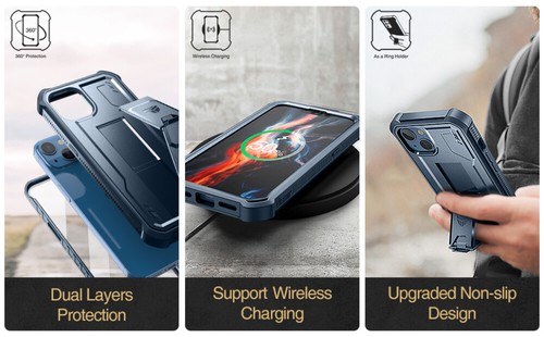 Dexnor Full Body Case for iPhone 13/14 Built-in Kickstand Shockproof Cover - Photo 37 sur 49