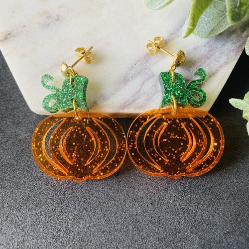 Fall Pumpkin Dangle Earrings Glitter Acrylic Thanksgiving Earrings for Women - Bild 7 von 8