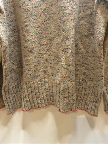 J Jill Womens Crew Neck Sweater Cream Speckled Cotton Relaxed L Peach Trim - Picture 6 of 8