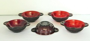 Vintage-Anchor-Hocking-Coronation-5-Dessert-Bowls-Royal-Ruby-Red-BerryGlass