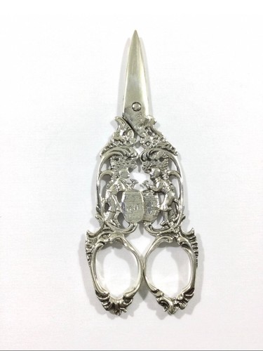 Antique Sterling Silver Scissors With Cooper’s Motif Hallmarked 830 20th C - Picture 3 of 10