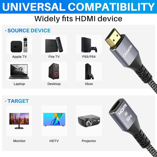 4K HDMI Extension Cable 50 Feet, HDMI 2.0 Braided Extender Male to Female Cor... - Picture 7 of 7