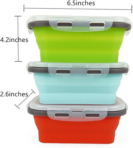 Set of 3 Collapsible Food Storage Containers Collapsible Silicone Bowls, Silicon - Picture 2 of 12