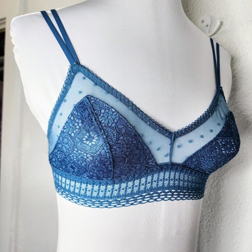 Victoria's Secret Sz XS Blue Double Strap Sheer Mesh and Lace Longline Bralette - Picture 4 of 7