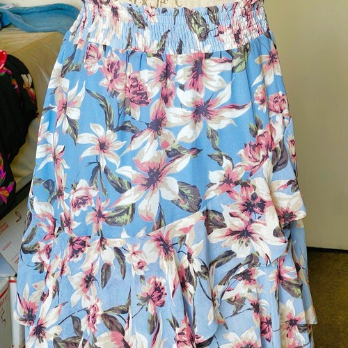 Falda Shein Mujer Talla Pequeña Volantes Floral Azul Larga Maxi Playa Vacaciones Viaje - Imagen 5 de 12
