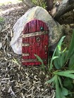 Large Fairy Garden Gnome Door 14 Inches tall, and 2 windows, Tree Yard Decor RED