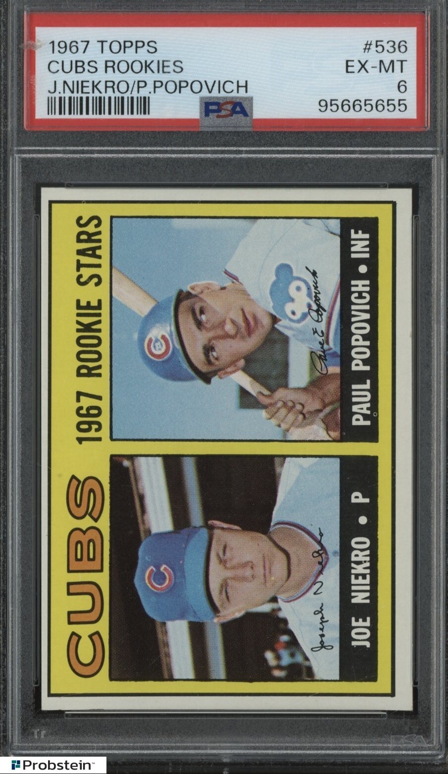1967 Topps #536 Cubs Rookies Joe Niekro / Paul Popovich RC PSA 6 EX-MT