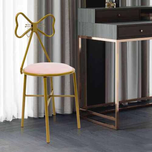 New Modern Simple Metal Dressing Table Makeup Chair With Stool Velvet Chair Pink - Picture 3 of 15