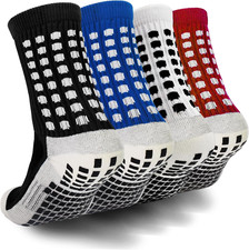 Kids Grip Athletic Socks 4 Pairs Soccer anti Slip Sports Socks for 8-12 Years