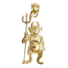 New 14k Gold Devil With Pitchfork Pendant