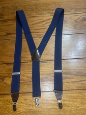 Gillmons Suspenders Navy Blue Textured Stretch Silver Clips Men's Size