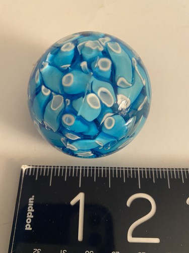 Italian Millefiore STUDIO GLASS Miniature Paperweight Blue/White Modern Abstract - Picture 3 of 5