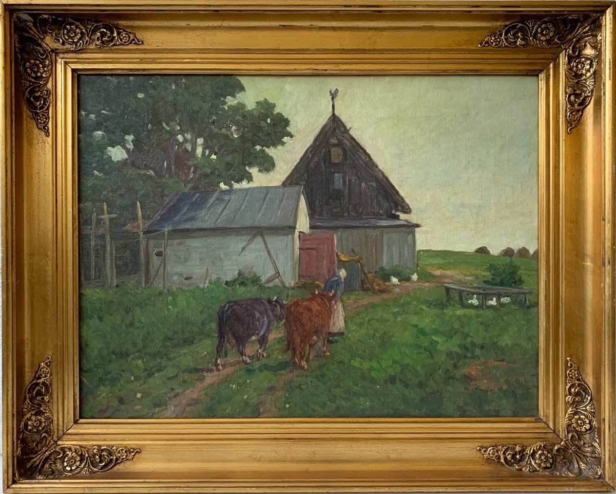 油彩画「Осеннее раздумье」 1946年 Kazonn O.A. Mid Century