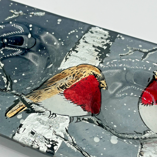 Winter Robin Bird Snow Glass 3 Tea Light Tray Christmas Display Decorative UK - Picture 9 of 24