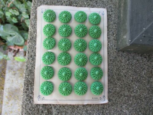 Card of 24 ~ 3/4" Green Lacy Pinwheel Dot Glass Buttons ~ new/old stock - Picture 2 of 2