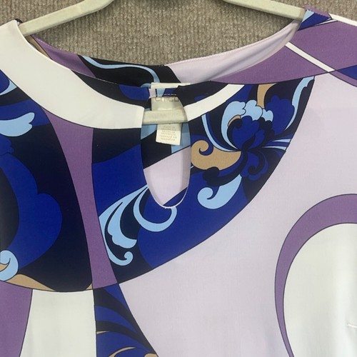 Chicos Dress Womens 1 8-10 Blue Purple Bell 3/4 Sleeves 60's Hippie Career Comfy - Picture 3 of 12