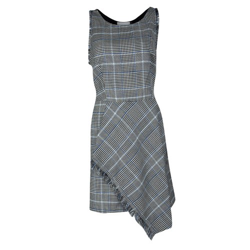 Phillip Lim 3.1 grau Glen Plaid Karo ärmellos Fransenbesatz Kleid 0 - Bild 1 von 4