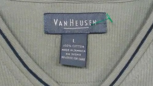 Van Heusen Men L Barge Green Stretch V-Neck T-Shirt Striped EUC - Picture 4 of 5