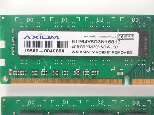 Axiom 2x4GB 8GB Kit DDR3-1600 NON-ECC 240PIN Desktop Arbeitsspeicher RAM - Bild 2 von 3
