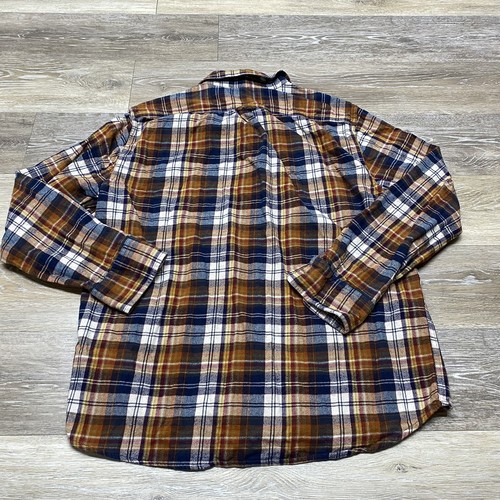 Camisa de franela a cuadros marrón con botones EDDIE BAUER para hombre talla grande - Imagen 3 de 8