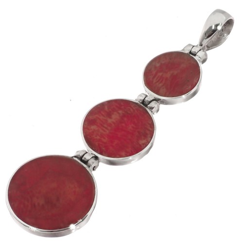 "Colgante de coral esterlina esponja roja natural en cascada triple plata 925, 1 3/4" - Imagen 2 de 3