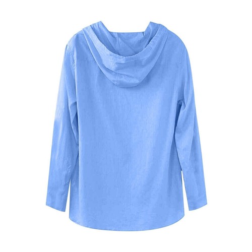 New Men's Cotton Linen Hoodies Drawstring Button Hooded Swaeatshirts T Shirts To - Picture 7 of 38