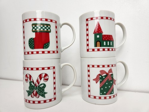 Starbucks Christmas Holiday Coffee Mug Set Vtg 80s 90s Japan Church Stocking - Picture 6 of 8