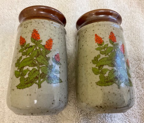 Vintage Style Country Floral Gray Speckled Ceramic Salt & Pepper Shakers - Read! - Picture 7 of 8