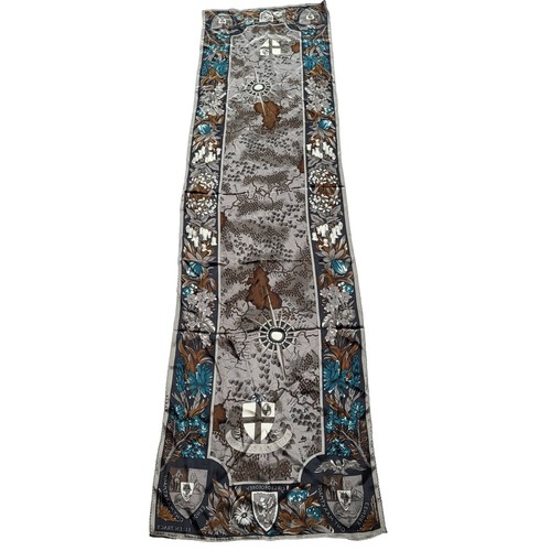 Ellen Tracy Silk Rectangular Grey Brown Turquoise Scarf East India Company 58" - Picture 3 of 12