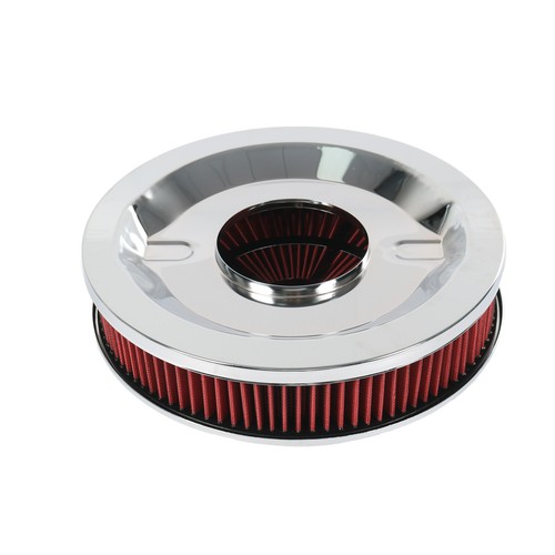 14" X 3" Round Red Thru High Flow Washable Air Cleaner For SBC BBC w/ Chrome Lid - Foto 15 di 23