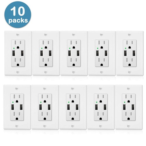 4.2A Wall USB Charger Receptacle Outlet 15A Duplex Tamper Resistant Socket Plug - Picture 15 of 15