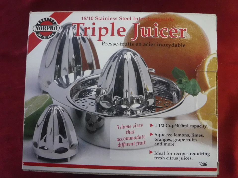 Exprimidor Triple Norpro Acero Inoxidable 18/10 Intercambiable Capacidad 1 1/2 Taza Foto 3 de 4