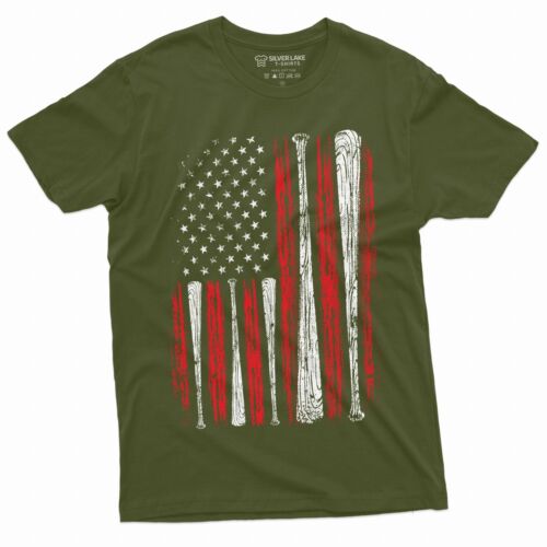 Men's Baseball USA Flag T-shirt Bat Flag American Sports Shirt For Him - Picture 4 of 8