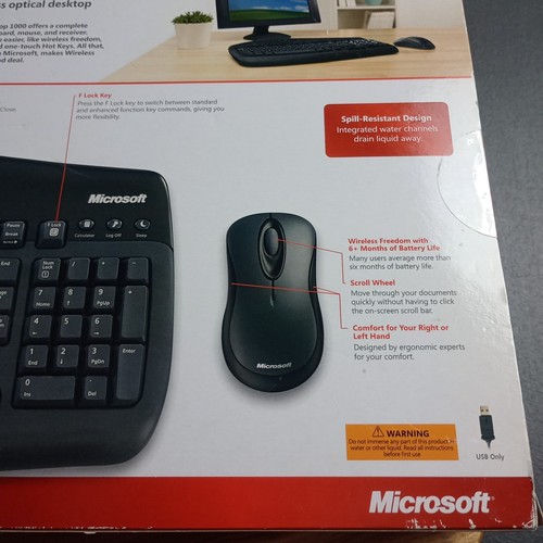 Microsoft Wireless Optical Desktop 1000 Keyboard Mouse Combo Spill Resistant NEW - Picture 11 of 12